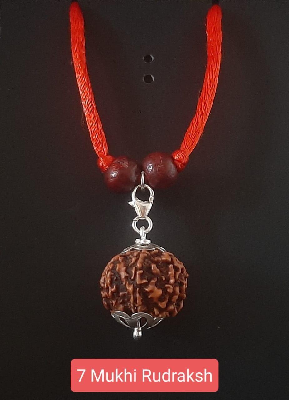 7 Mukhi Rudraksha Silver Capped Pendant for Wealth and Prosperity