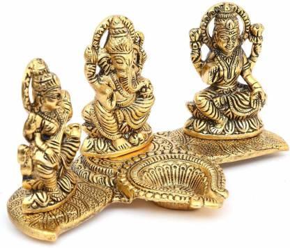 Metal Hindu God Figurine – Lakshmi Ganesh Saraswati Idol for Wealth & Success