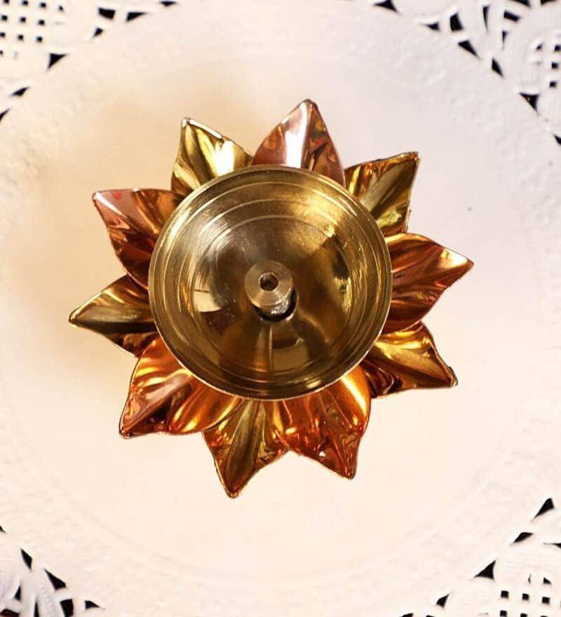 eCraftIndia Set of 2 Floral Metal Diyas for Pooja and Home Décor