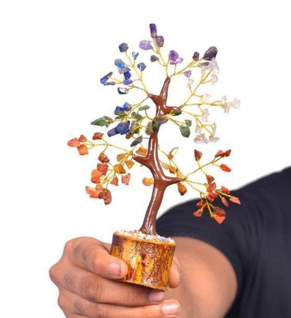 Handcrafted 7 Chakra Crystal Tree in art deco style, perfect for balancing chakras and promoting positivity.