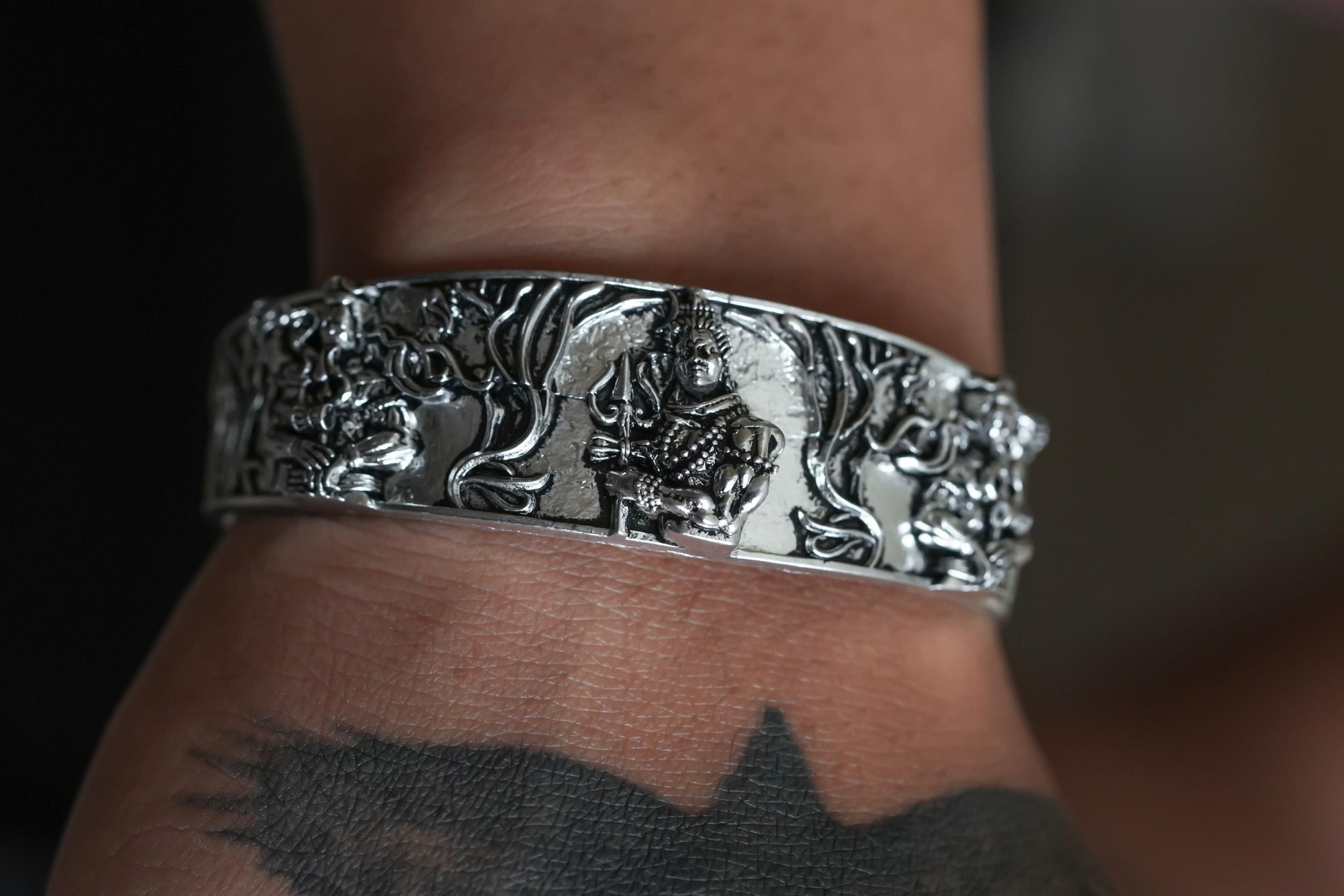 Oxidised Silver Mahakal Bracelet - Protective & Stylish Shiva Wristband