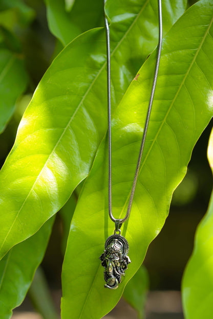 Silver Ganesha Pendant with Snake Chain – Spiritual Jewelry for Men