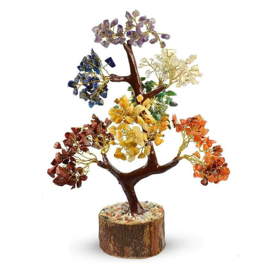 7 Chakra Natural Gemstone Crystal Tree with vibrant multicolor stones for chakra healing and home décor.