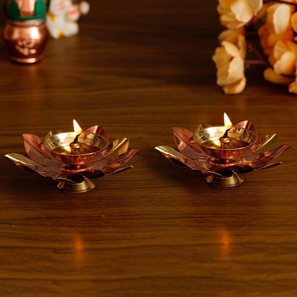 eCraftIndia Set of 2 Floral Metal Diyas for Pooja and Home Décor