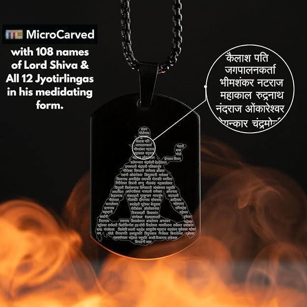 Mahadev Jyotirlinga Stainless Steel Locket – Black Shiva Pendant for Men