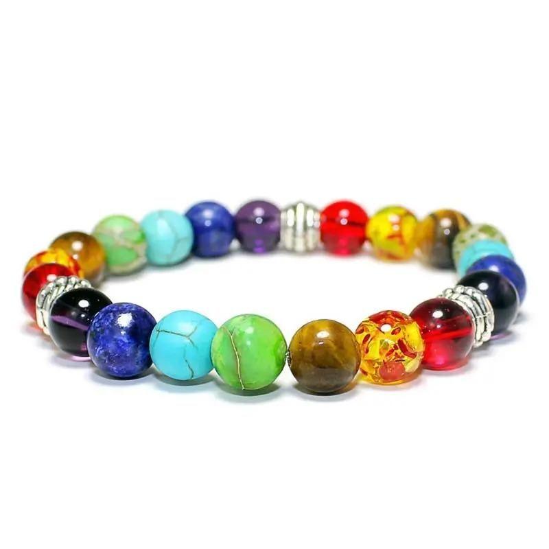 Classic 7 Beads Natural Agates Bracelet – Elasticated and Adjustable Design for Chakra Healing