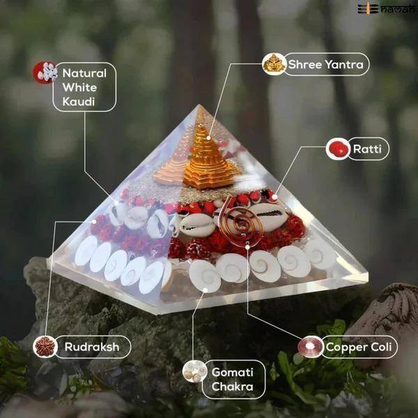 Vastu Correction Crystal Pyramid with Shree Yantra and Gomati Chakra for Money and Success