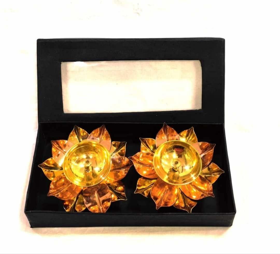 Diwali Pooja Diyas – Pack of 2 Floral Shape Metal Diyas for Rituals and Meditation