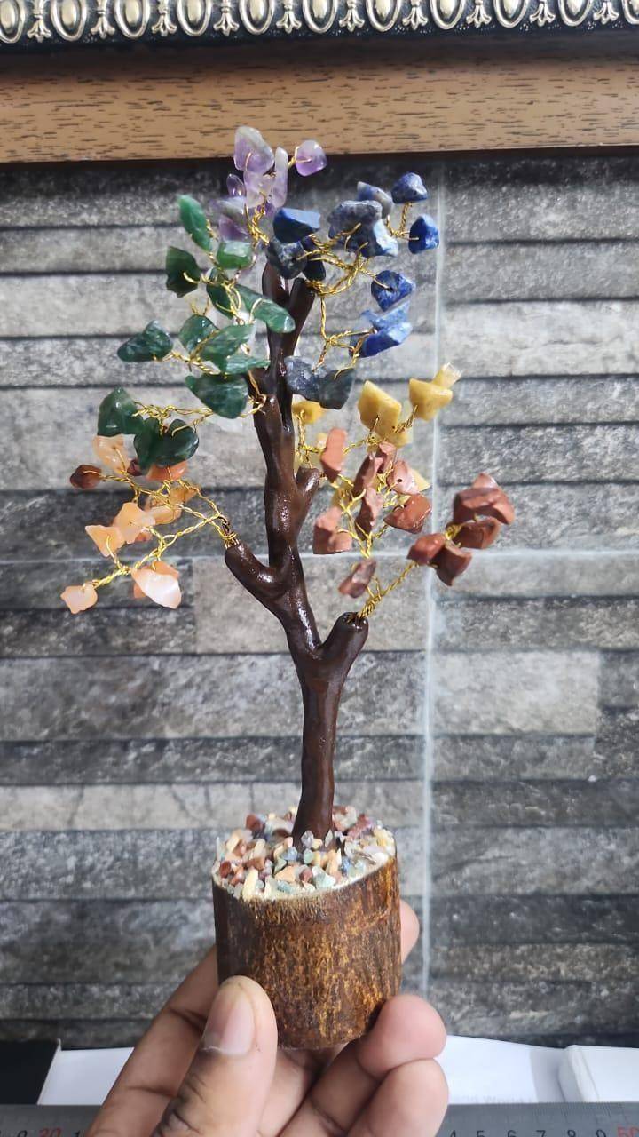 7 Chakra Natural Gemstone Crystal Tree with vibrant multicolor stones for chakra healing and home décor.