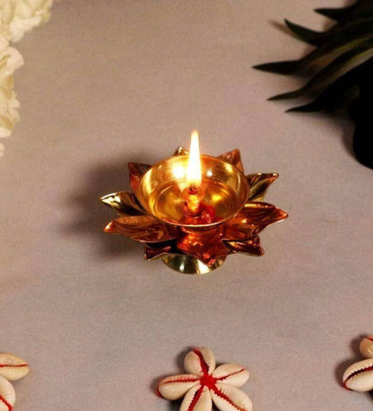 Diwali Pooja Diyas – Pack of 2 Floral Shape Metal Diyas for Rituals and Meditation