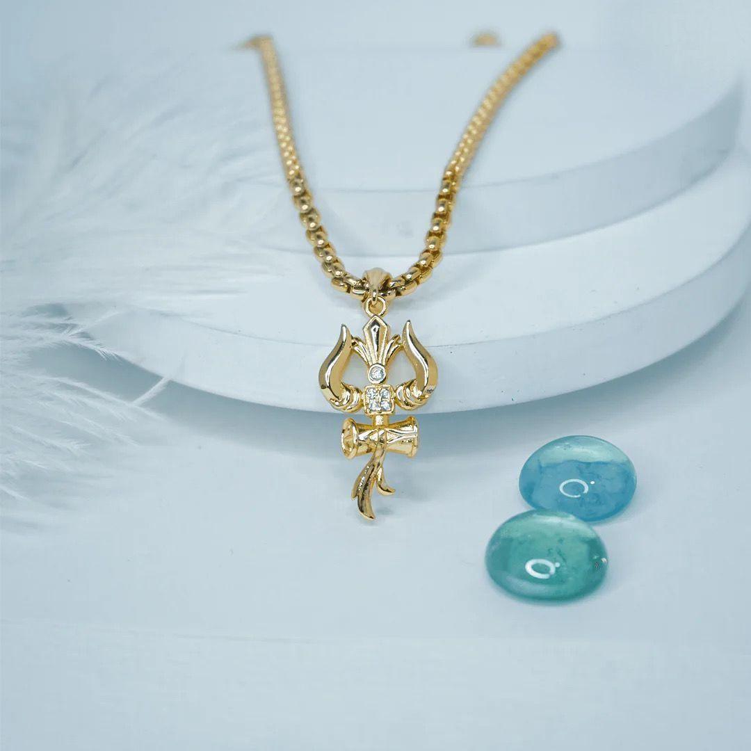 Lord Shiva Trishul Locket – Sacred Protection Pendant in Gold Finish