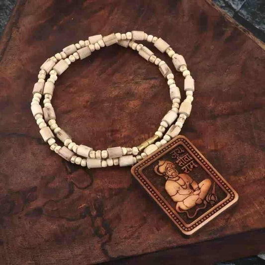 Tulsi Kanthi Mala with Hanuman Pendant – Wooden Spiritual Necklace for Men